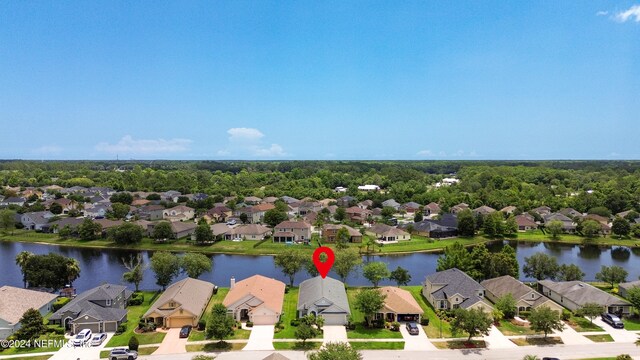 aerial view with a water view