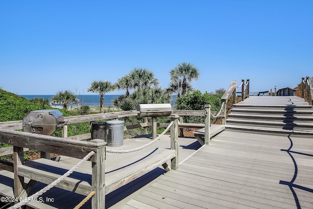 view of dock featuring a water view