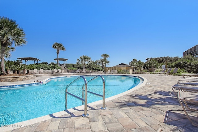 view of swimming pool with a patio