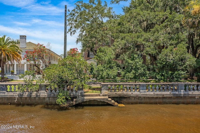 dock area with a water view