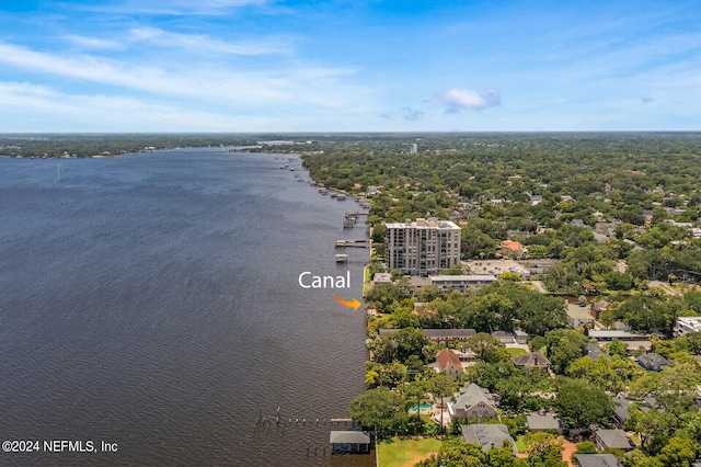 aerial view featuring a water view