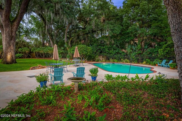 view of swimming pool featuring a patio area