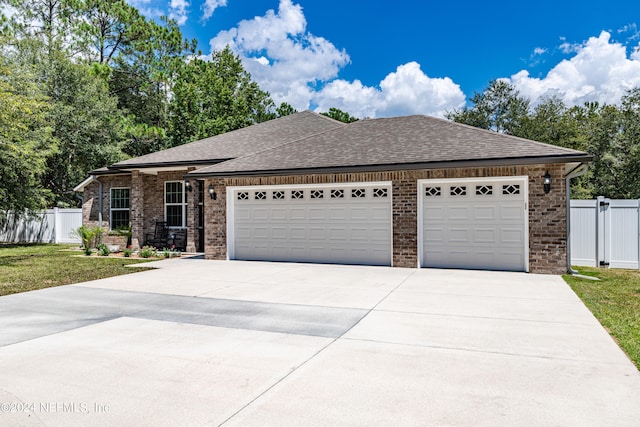 view of front of property with a garage and a front yard