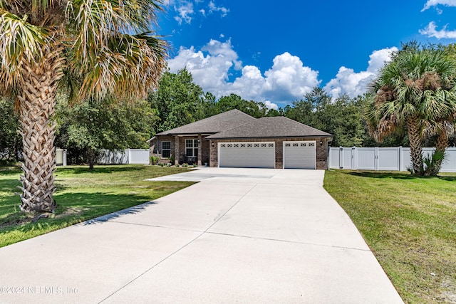 view of front of house featuring a front lawn and a garage