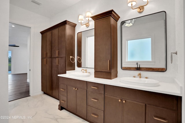 bathroom with wood-type flooring and vanity