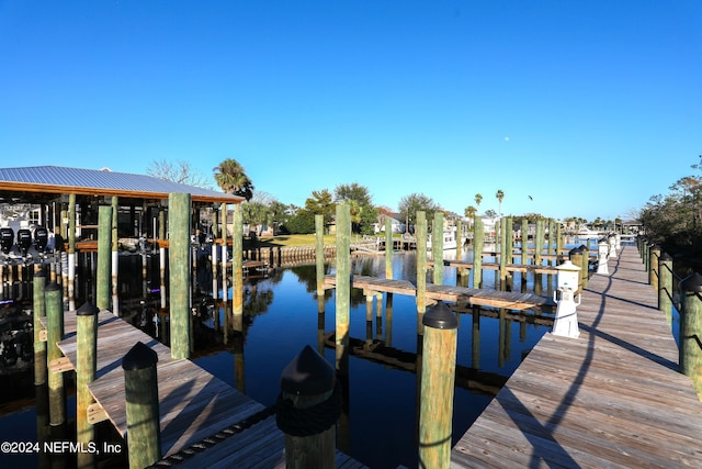 dock area featuring a water view