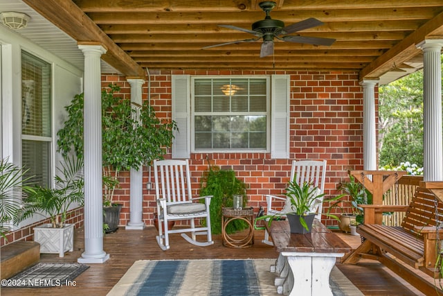 view of patio / terrace featuring ceiling fan and a porch