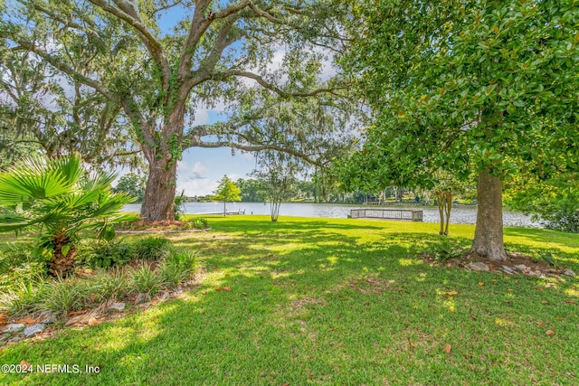 view of yard with a water view