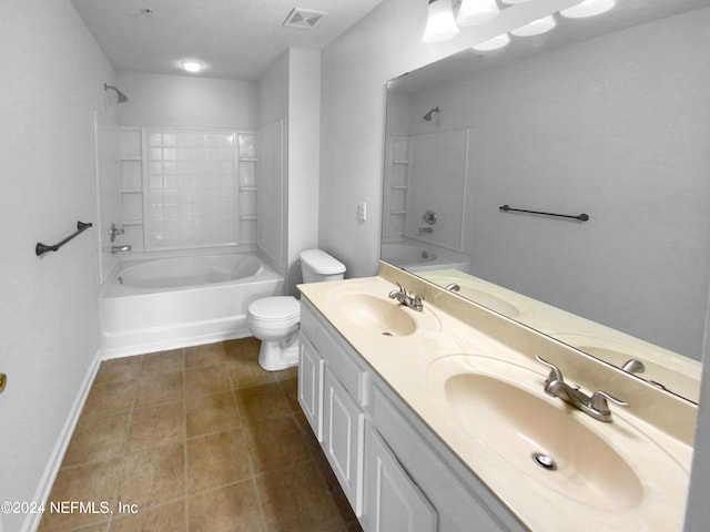 full bathroom featuring toilet, tub / shower combination, and vanity