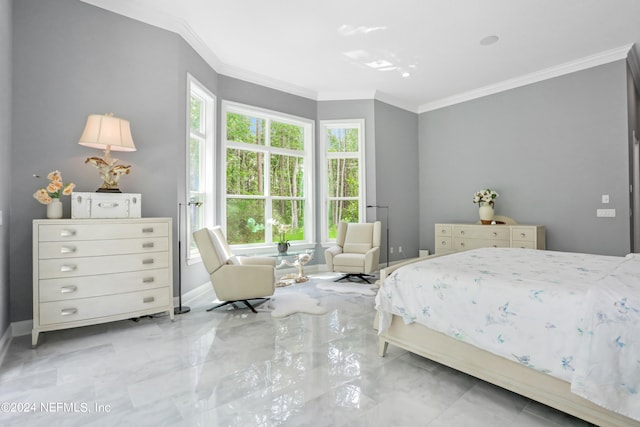 bedroom with ornamental molding