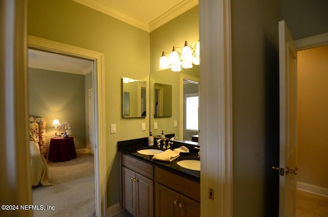 bathroom featuring vanity and ornamental molding