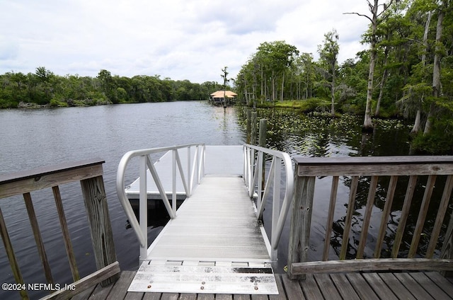 view of dock with a water view