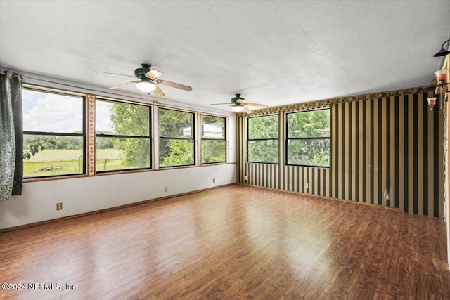 unfurnished room featuring a textured ceiling, a wealth of natural light, and wood-type flooring