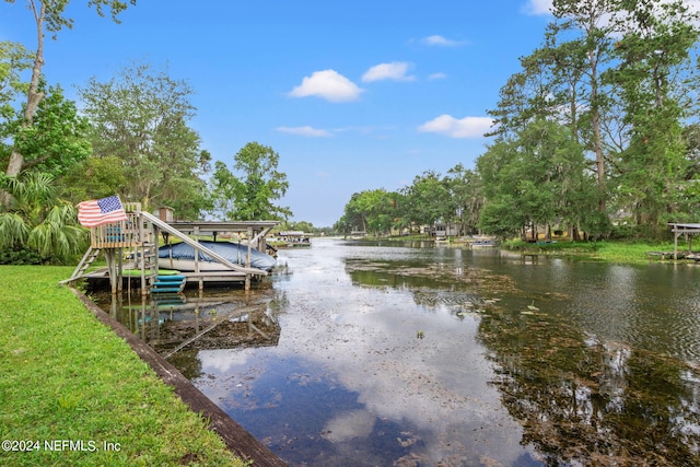 view of dock with a water view