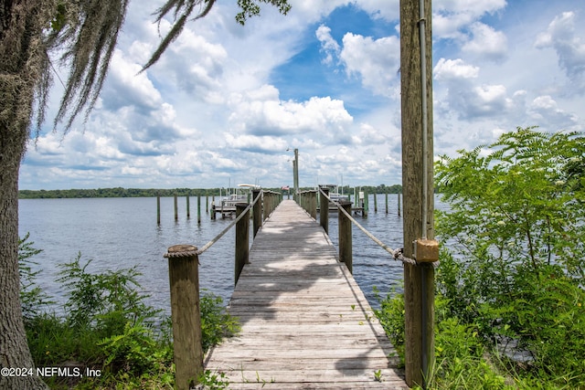 dock area featuring a water view