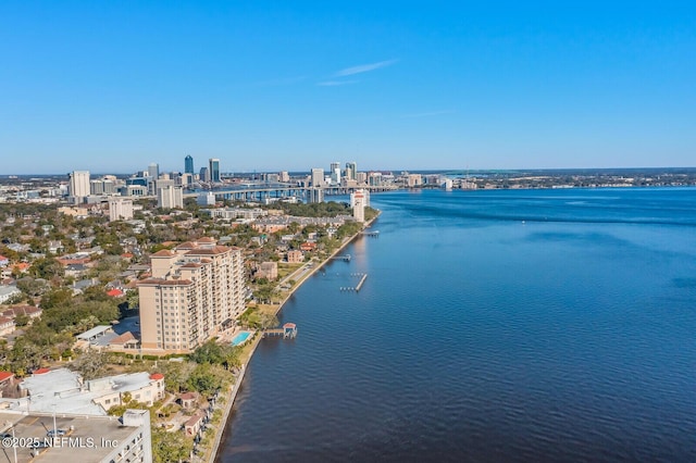 bird's eye view featuring a water view