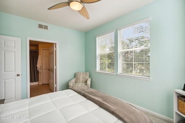 bedroom featuring ceiling fan