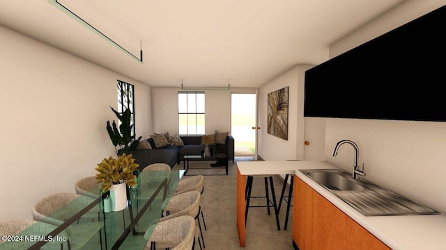 kitchen with sink and light colored carpet