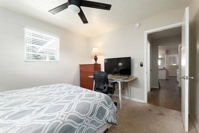 bedroom featuring carpet and ceiling fan