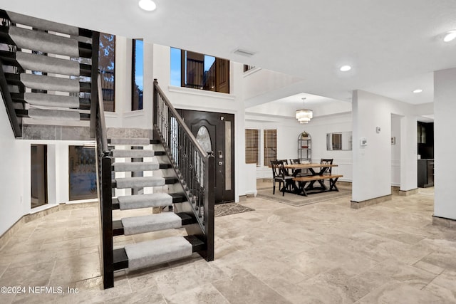 stairs featuring recessed lighting