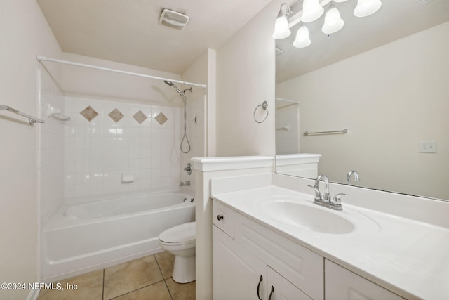 full bathroom featuring toilet, vanity, bathing tub / shower combination, and tile patterned floors