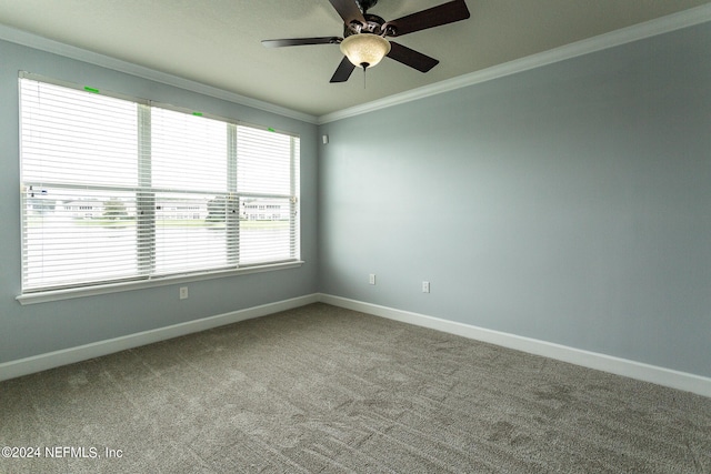 11789 Surfbird Cir Unit 6F, Jacksonville, FL 32256 - carpeted spare room featuring a ceiling fan, baseboards, and ornamental molding