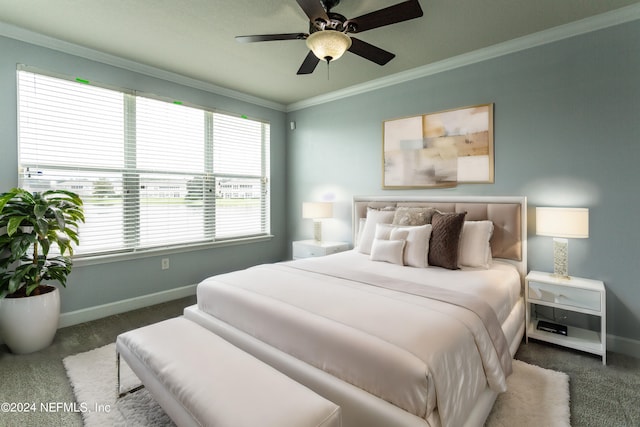 11789 Surfbird Cir Unit 6F, Jacksonville, FL 32256 - bedroom featuring baseboards, carpet floors, ceiling fan, and crown molding