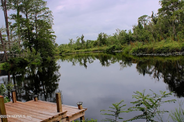 view of dock with a water view