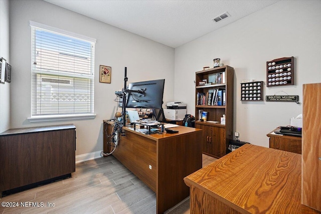 office area featuring hardwood / wood-style floors