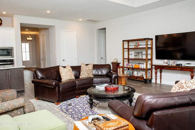 living room featuring light wood-type flooring