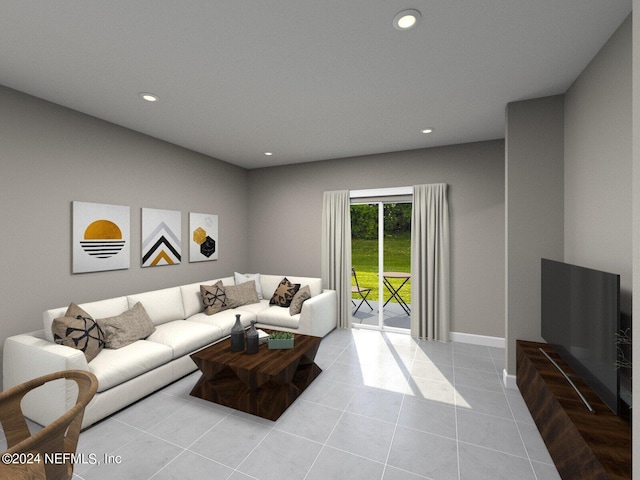 living room with light tile patterned flooring