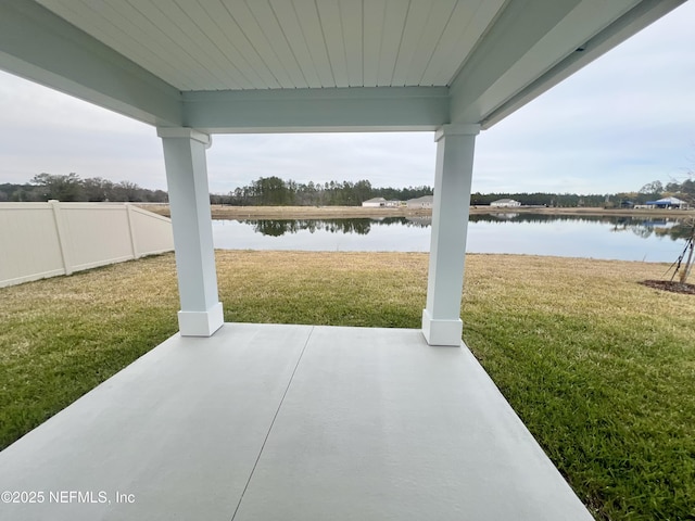 view of patio / terrace with a water view