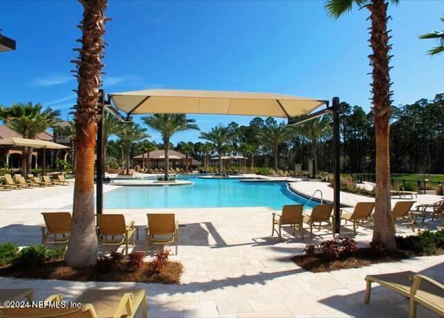 view of swimming pool featuring a patio area