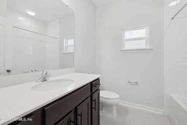 full bathroom featuring tile patterned flooring, plenty of natural light, toilet, and vanity