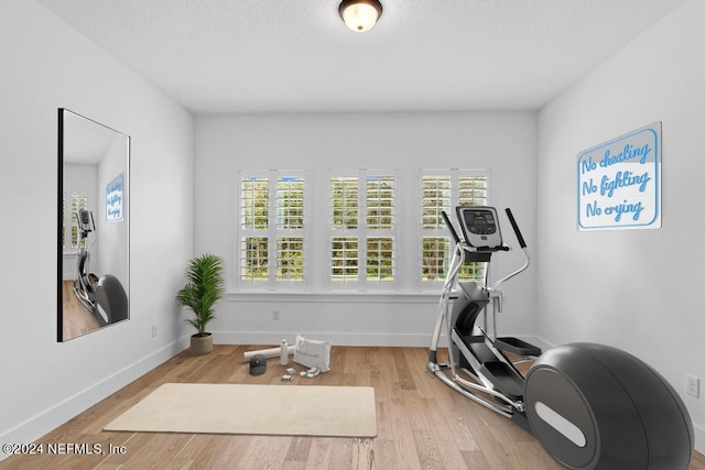 workout area featuring light hardwood / wood-style flooring