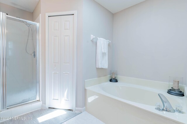 bathroom with shower with separate bathtub