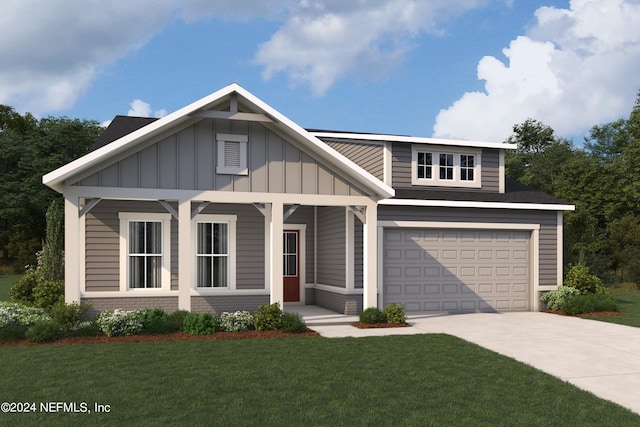 view of front of house with a garage and a front lawn