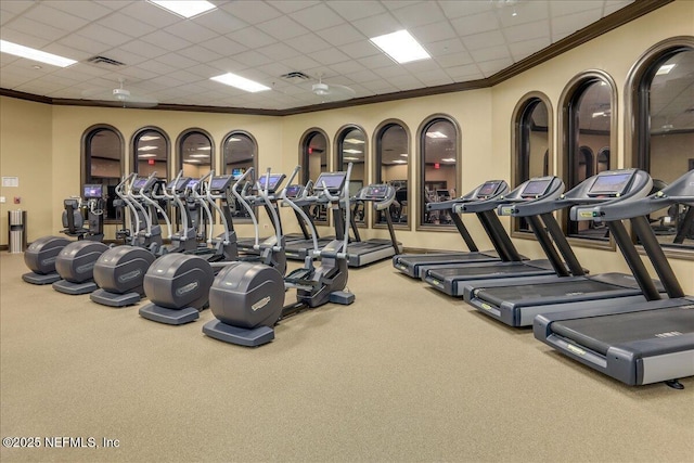 632 River Run Blvd, Ponte Vedra, FL 32081 - exercise room featuring crown molding, visible vents, and carpet