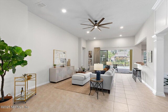 632 River Run Blvd, Ponte Vedra, FL 32081 - living room with ceiling fan, baseboards, visible vents, and recessed lighting