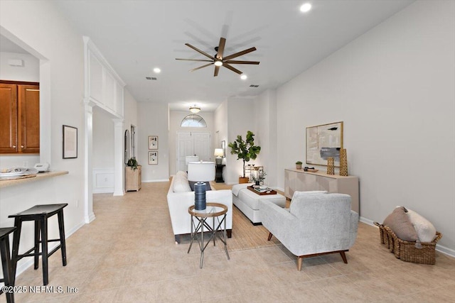 632 River Run Blvd, Ponte Vedra, FL 32081 - living room featuring recessed lighting, visible vents, and ceiling fan