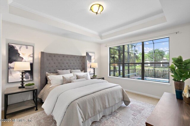 632 River Run Blvd, Ponte Vedra, FL 32081 - bedroom featuring light carpet, baseboards, crown molding, and a raised ceiling