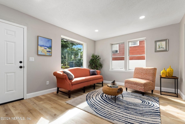 sitting room with light hardwood / wood-style flooring