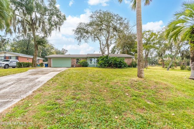 ranch-style house with a front lawn and a garage