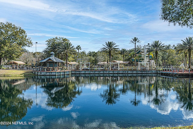 view of water feature featuring a gazebo