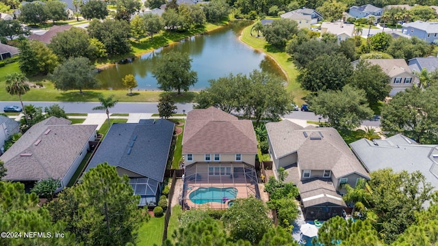 bird's eye view featuring a water view