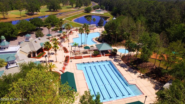 view of swimming pool featuring a gazebo