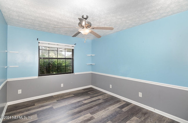 spare room with a textured ceiling, ceiling fan, and wood-type flooring