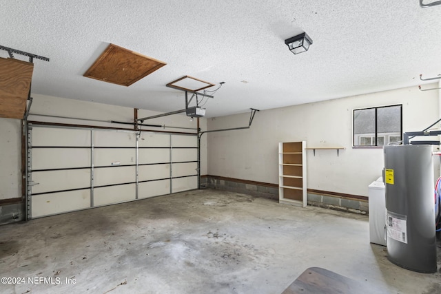 garage featuring water heater and a garage door opener