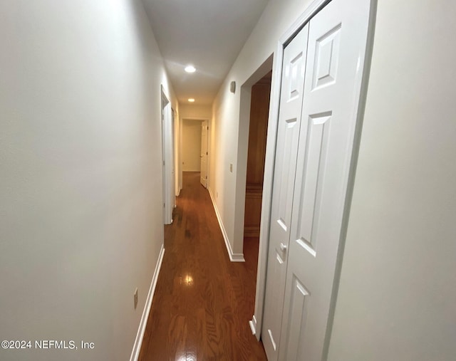 hallway with dark wood-type flooring