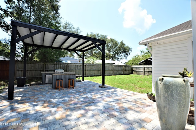 view of patio / terrace featuring grilling area and an outdoor bar